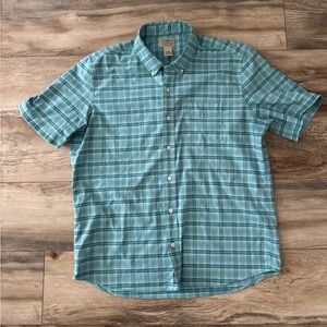 L.L.Bean Men's Large Short Sleeve Button Down Shirt in Teal and white Plaid